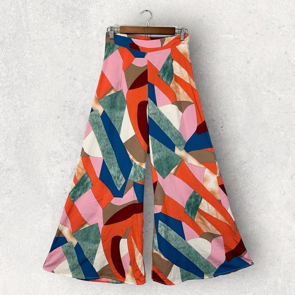 LUUKSE Wide Leg Palazzo Pants Multicolor Geometric Print, Size S
